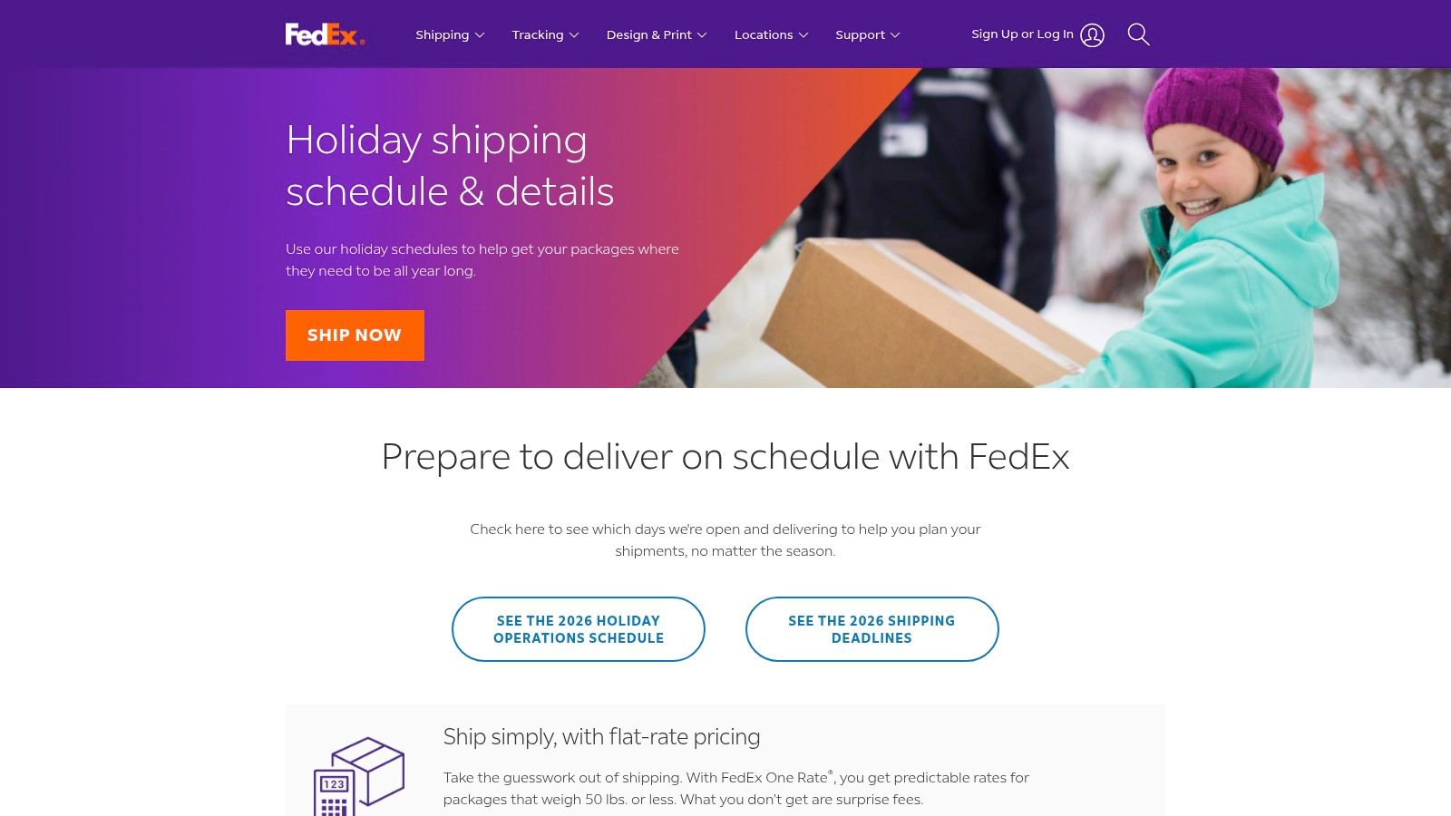 FedEx, Holiday Service Schedule
