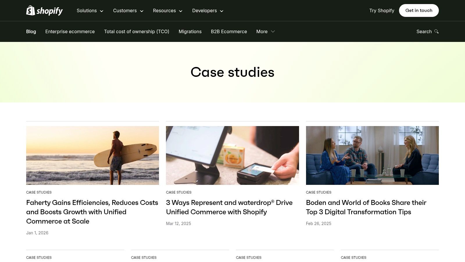 Shopify Enterprise / Plus blog case studies (official)