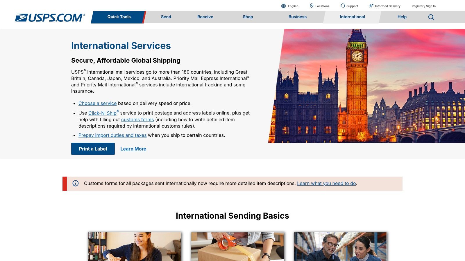 USPS (United States Postal Service) – International