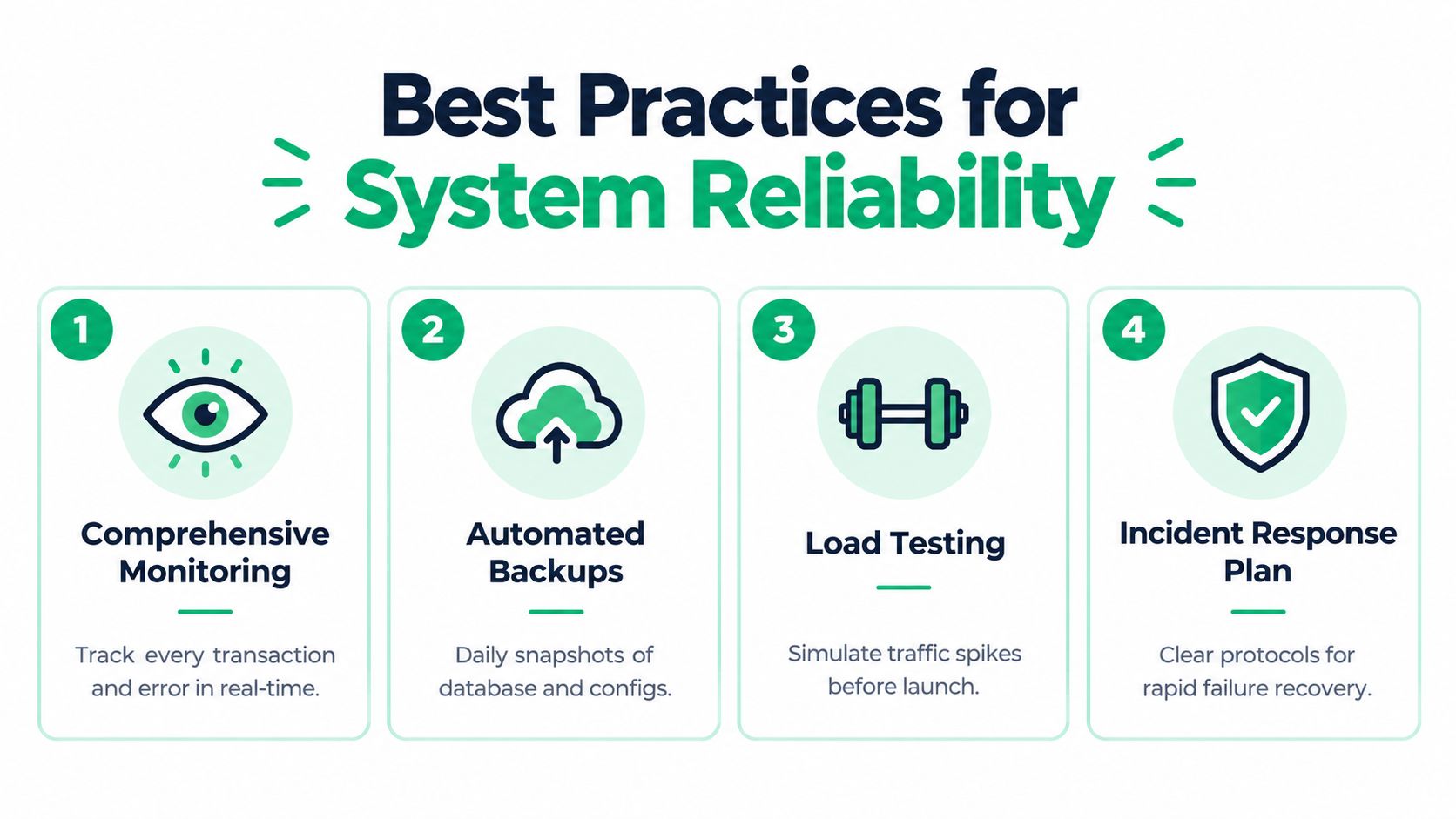 A list of four essential best practices for maintaining high system reliability in software and IT infrastructure.