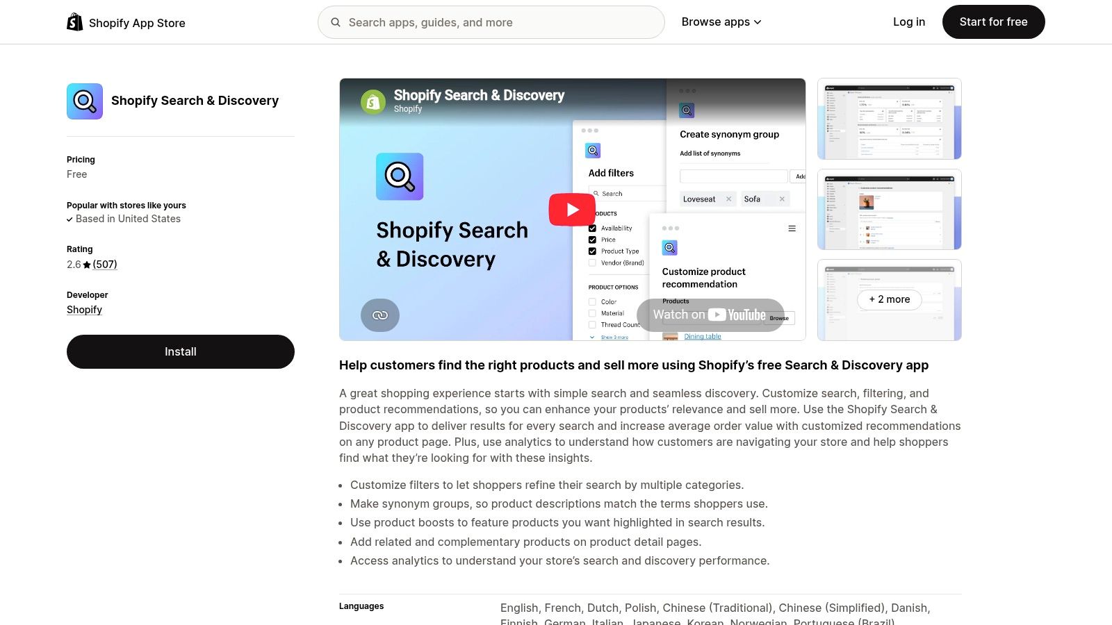 Shopify Search & Discovery app