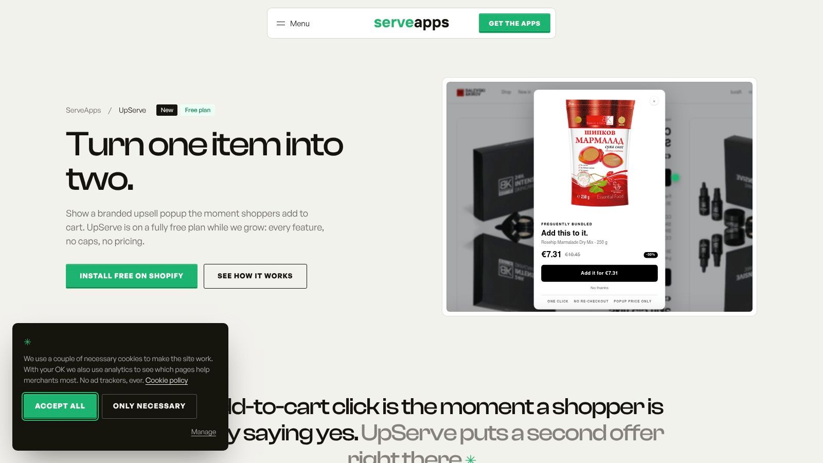 UpServe popup upsells for Shopify